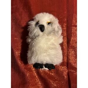 White Furry Owl Plush Stuffed Animal Small Soft Toy Gold Eyes Black Beak Feet